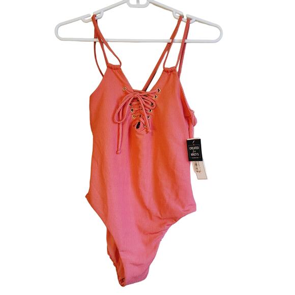 Hula honey red coral pink ribbed swimsuit - Picture 1 of 4